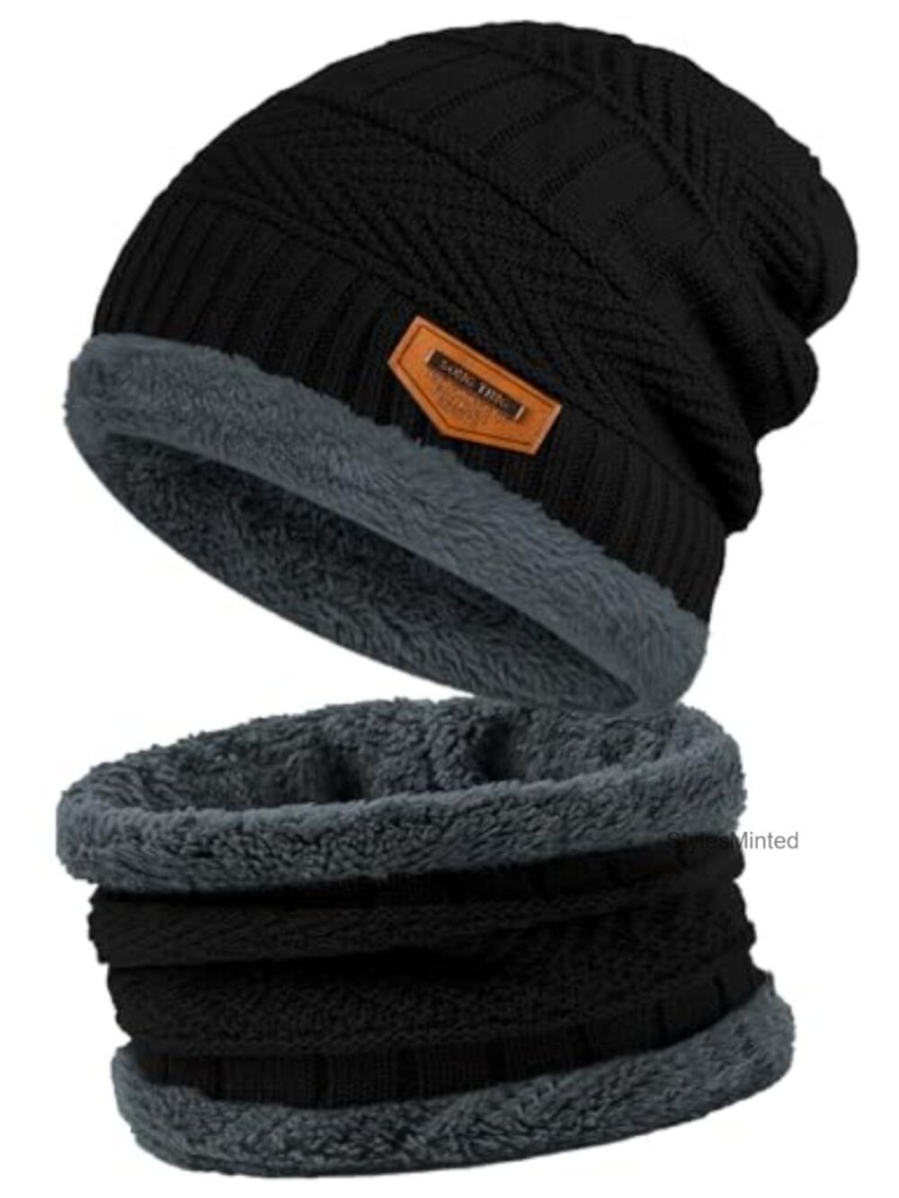 Men Women Winter Beanie Neck Warmer Set Acrylic Fleece Lined Cold Weather